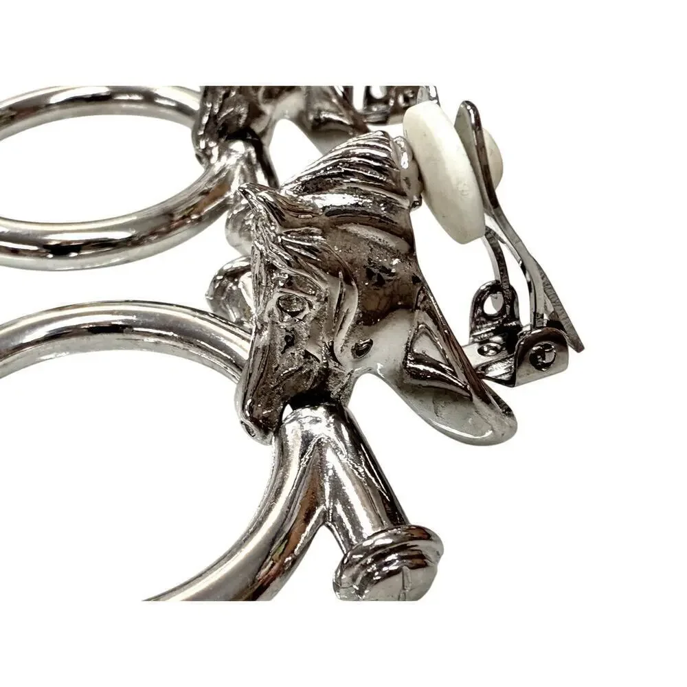 Vtg Signed Paolo Gucci Rare Horse Bit Hoop Signed Door Knocker Earrings Silver